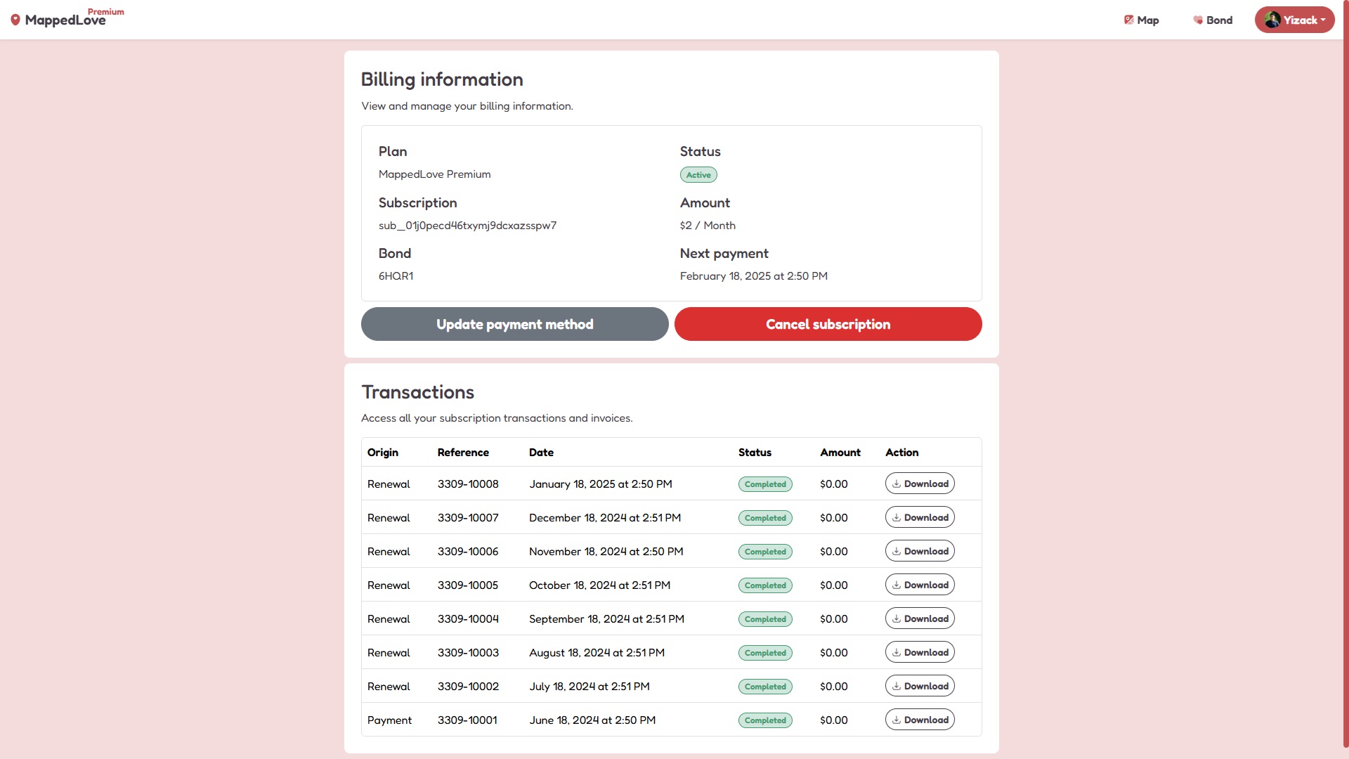 Billing page